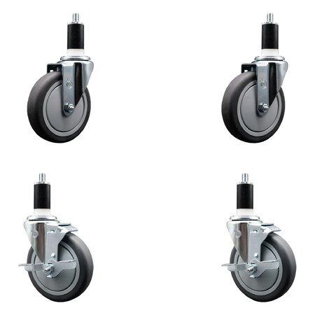 Service Caster 5'' Thermoplastic Rubber Wheel Swivel 1-3/8'' Expanding Stem Caster Set 2 Brakes, 4PK SCC-EX20S514-TPRB-2-TLB-2-138